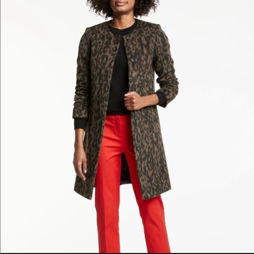 Boden Imelda Leopard Print Wool Blend Coat NWOT 12